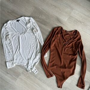 White and Brown Women's Bodysuit Set